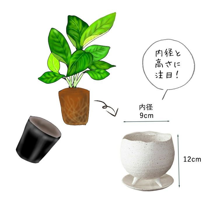 作家ものみたいな足付き白植木鉢｜3号サイズ植物の植え替えに！