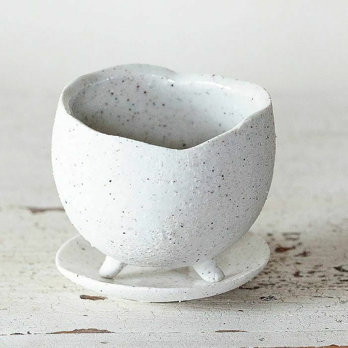 陶器の足つきザラザラ白植木鉢2～2.5号観葉植物の植え替えに