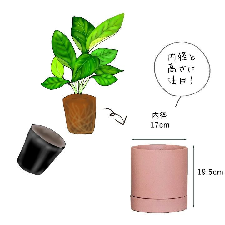 鉢カバーとしても使える！マット調シリンダー陶器鉢（5～6号植物向け）