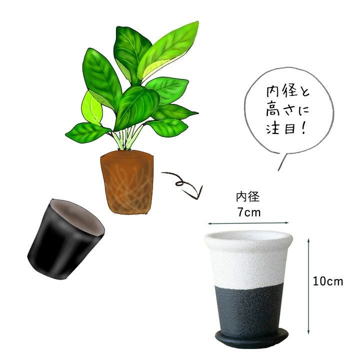 白黒モダンなおしゃれ植木鉢｜2～2.5号サイズ植物の植替えに適応