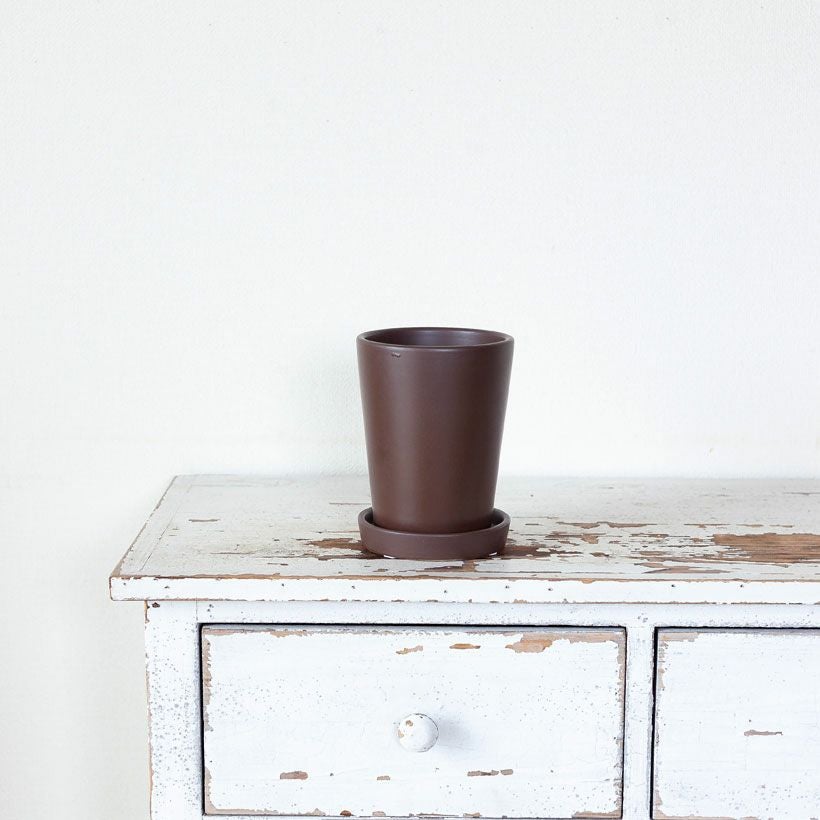 縦長（円柱）陶器鉢ブラウン｜SALE価格e-花屋さん