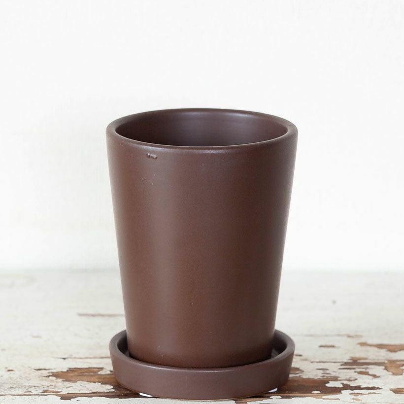 縦長（円柱）陶器鉢ブラウン｜SALE価格e-花屋さん
