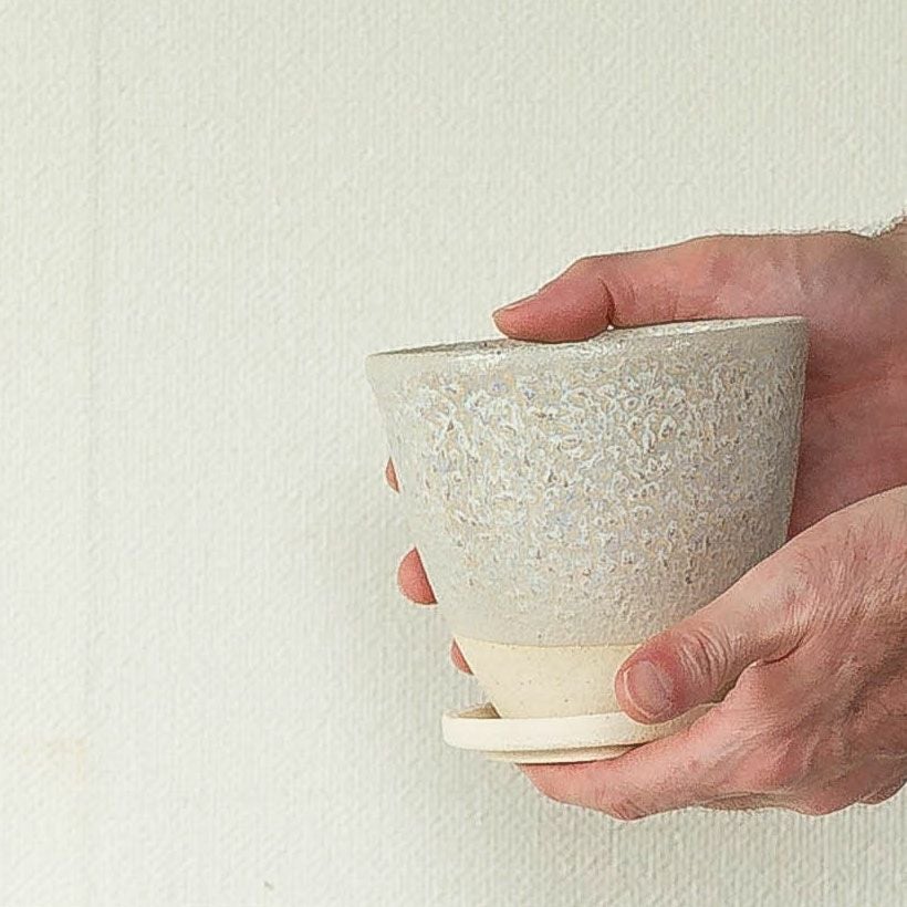 ツートンカラー（グレー×黒）シリンダ型陶器鉢