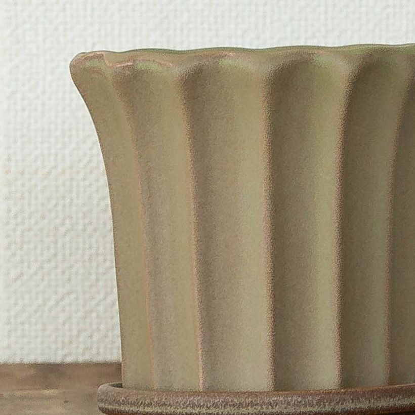 ブラウン（茶色）の陶器鉢：ミニ観葉植物向け