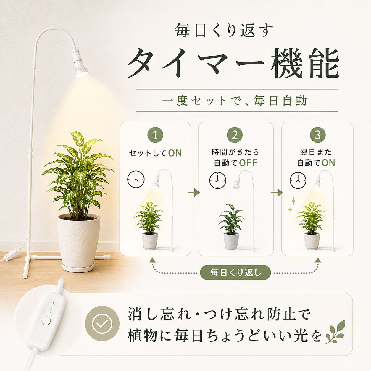 タイマー付き！倒れにくい植物ライトスタンド｜プラエリアソケット
